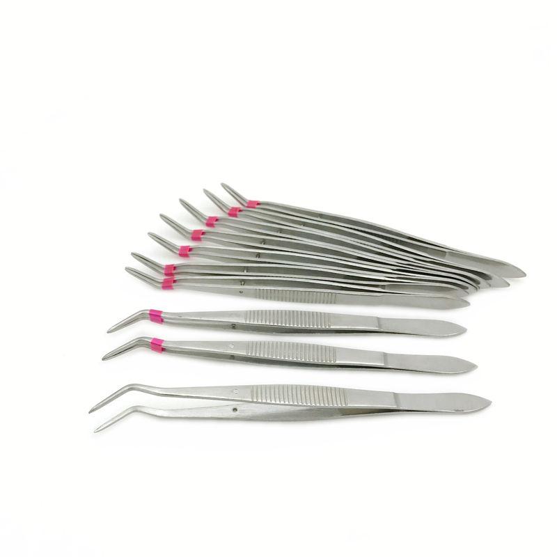 10 шт., набор стоматологических хирургических пинцетов из нержавеющей стали, 16 см, зубчатый изогнутый медицинский пинцет, щипцы, кровоостанавливающий инструмент, стоматологический лабораторный инструмент