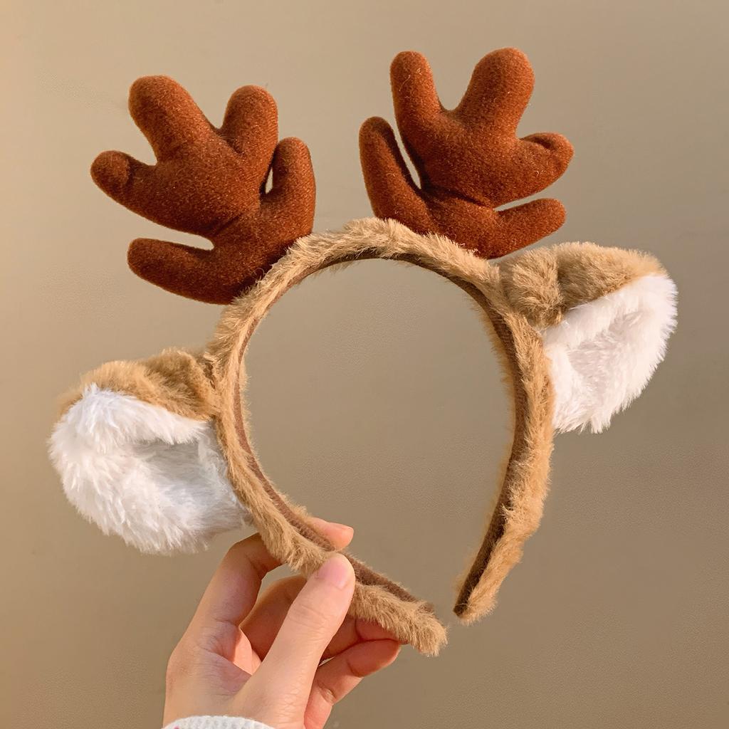 Cartoon Cute Vintage Plush Antler Unisex Headband One-size-fits-all Washing Face Hairpin Taking Photos New Autumn Winter