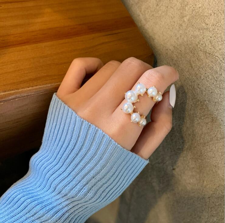 Модные большие геометрические жемчужные кольца для женщин 2021 года, новые ювелирные изделия, индивидуальное заявление, открытое кольцо, регулируемая бижутерия ARI
