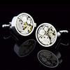 Used [New] Rockyu Cufflinks Men's Stylish Silver Watch Cufflinks Round Cufflinks Circular Mechanical Antique Watch Stainless Steel Business Suit