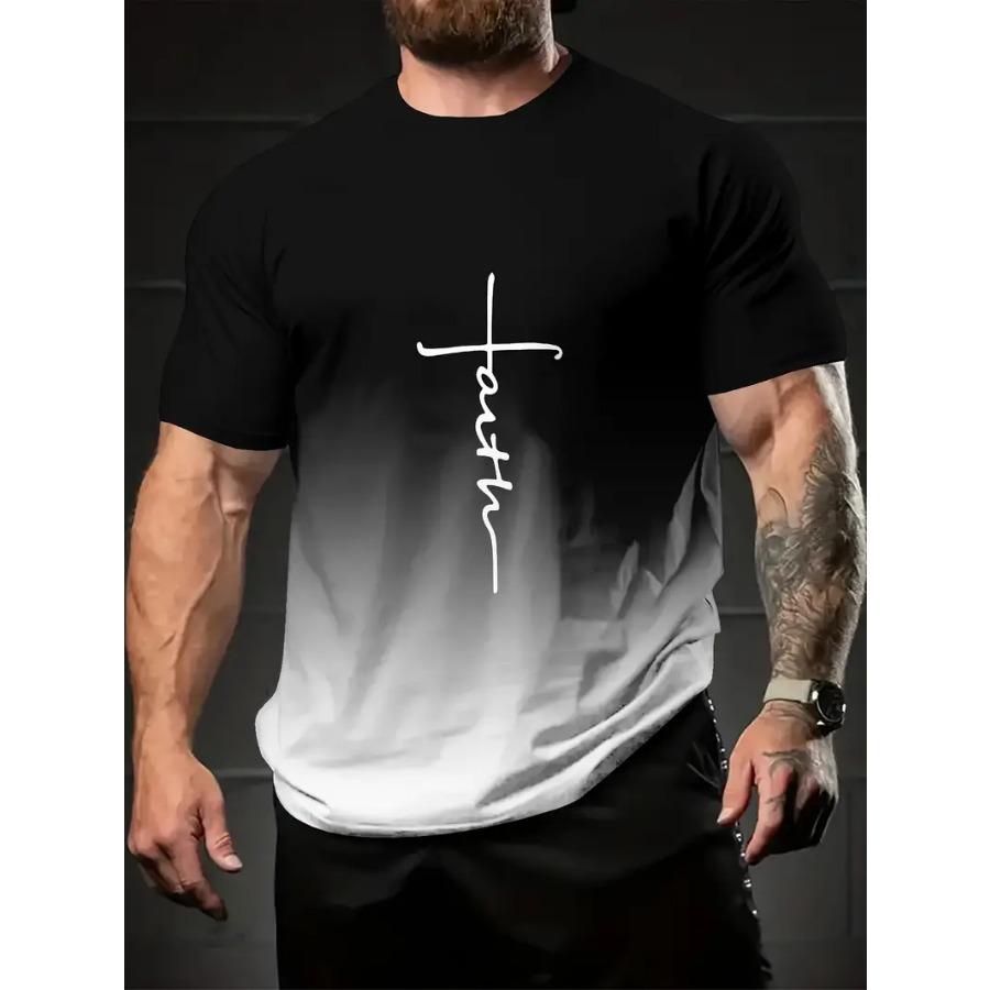 Mens Faith Print T-shirt with Vibrant Gradient Design - Comfortable Casual Tee Short Sleeve, Crew Neck, Mens Fashion Essential