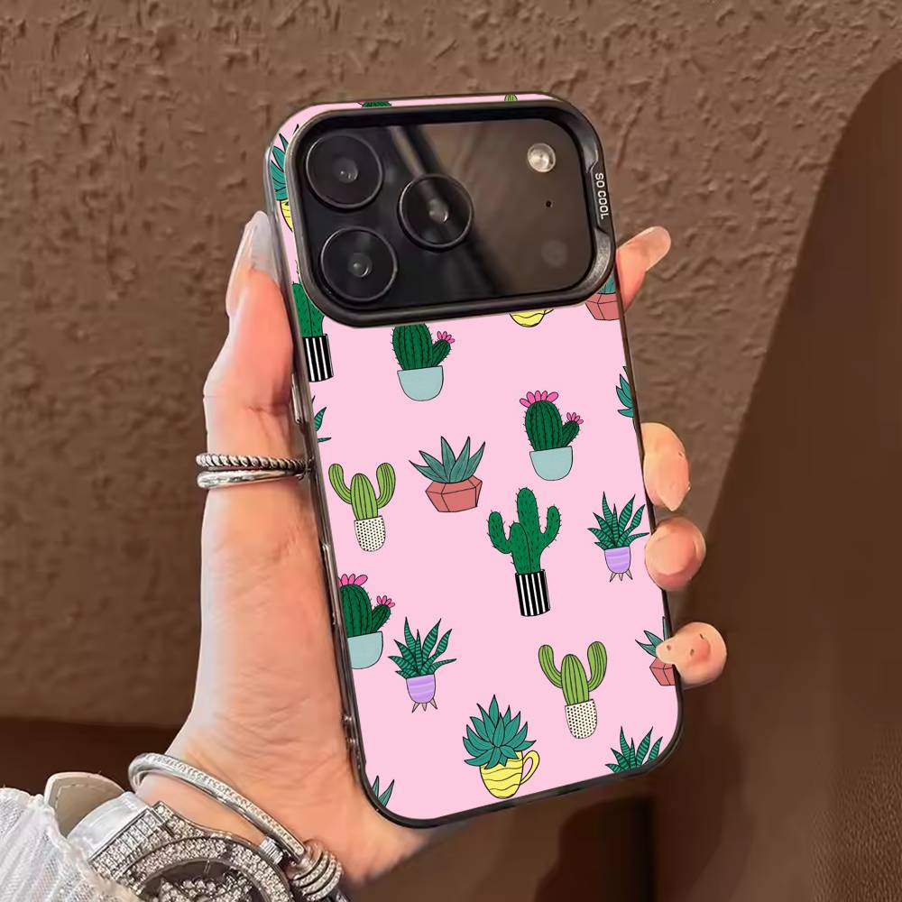 Чехол для телефона с кактусами и суккулентами для iPhone 17 16 15 14 13 12 11 Pro Max Plus Серебристый карамельный Матовый чехол