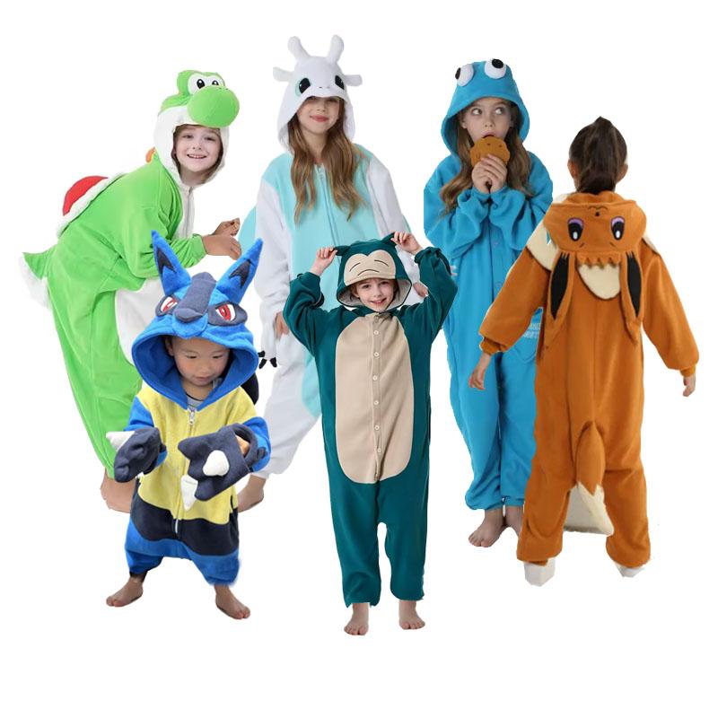 Kids' Character Union Suit Kigurumi Cute Animal Hooded One Piece Fleece Pajama Party Outfit