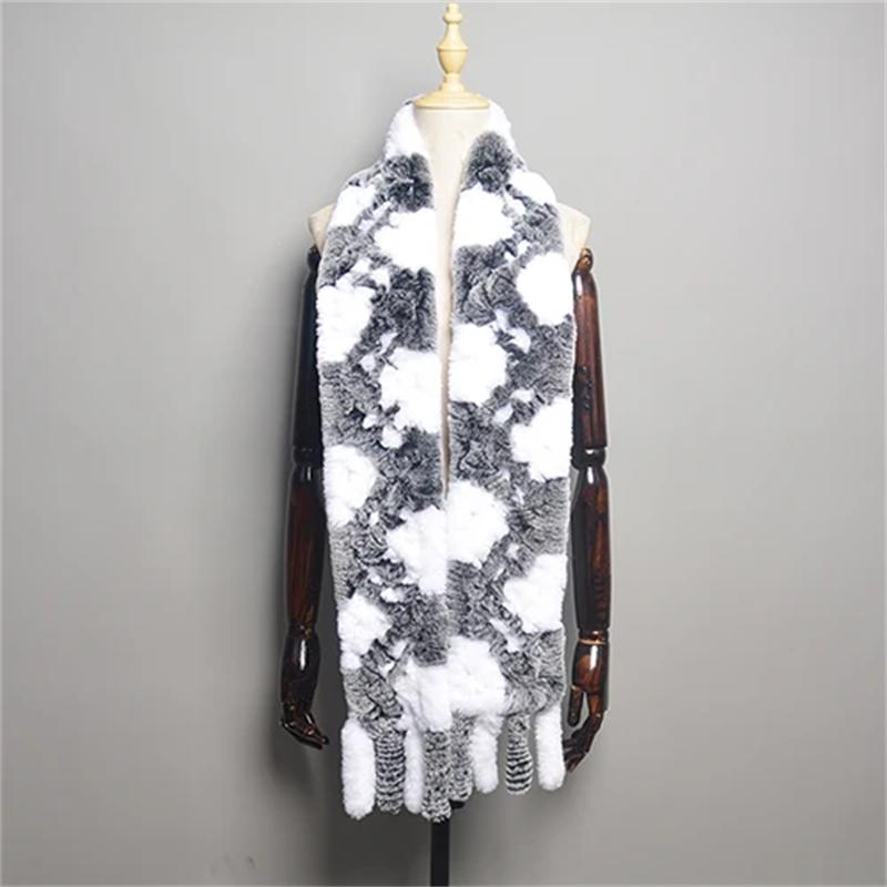 Новый женский шарф из шерсти кролика рекс, длинный шарф из натурального меха, зимний теплый уличный модный шарф из натурального меха