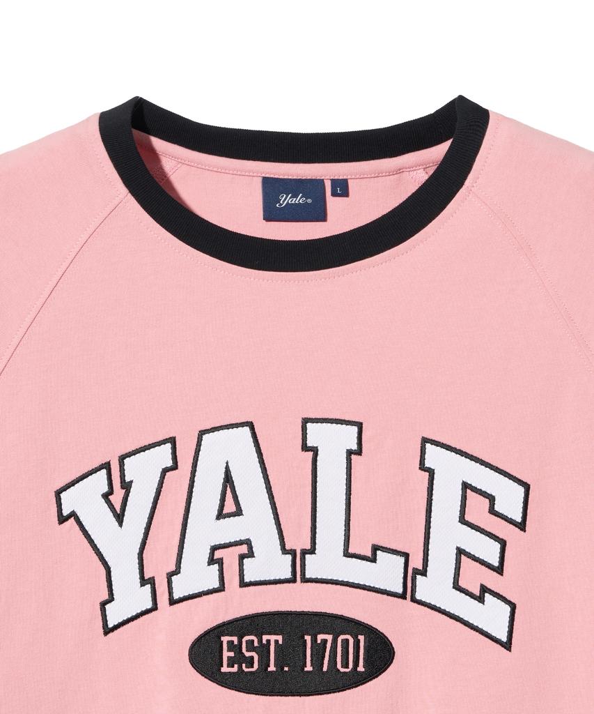 YALE Спортивная двухцветная футболка с аркой, короткий рукав, бледно-розовый