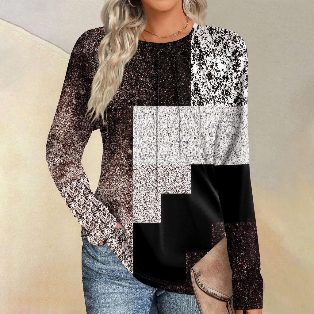 Женская мода повседневная полосатая, цветная пэчворк с длинным рукавом и круглым вырезом