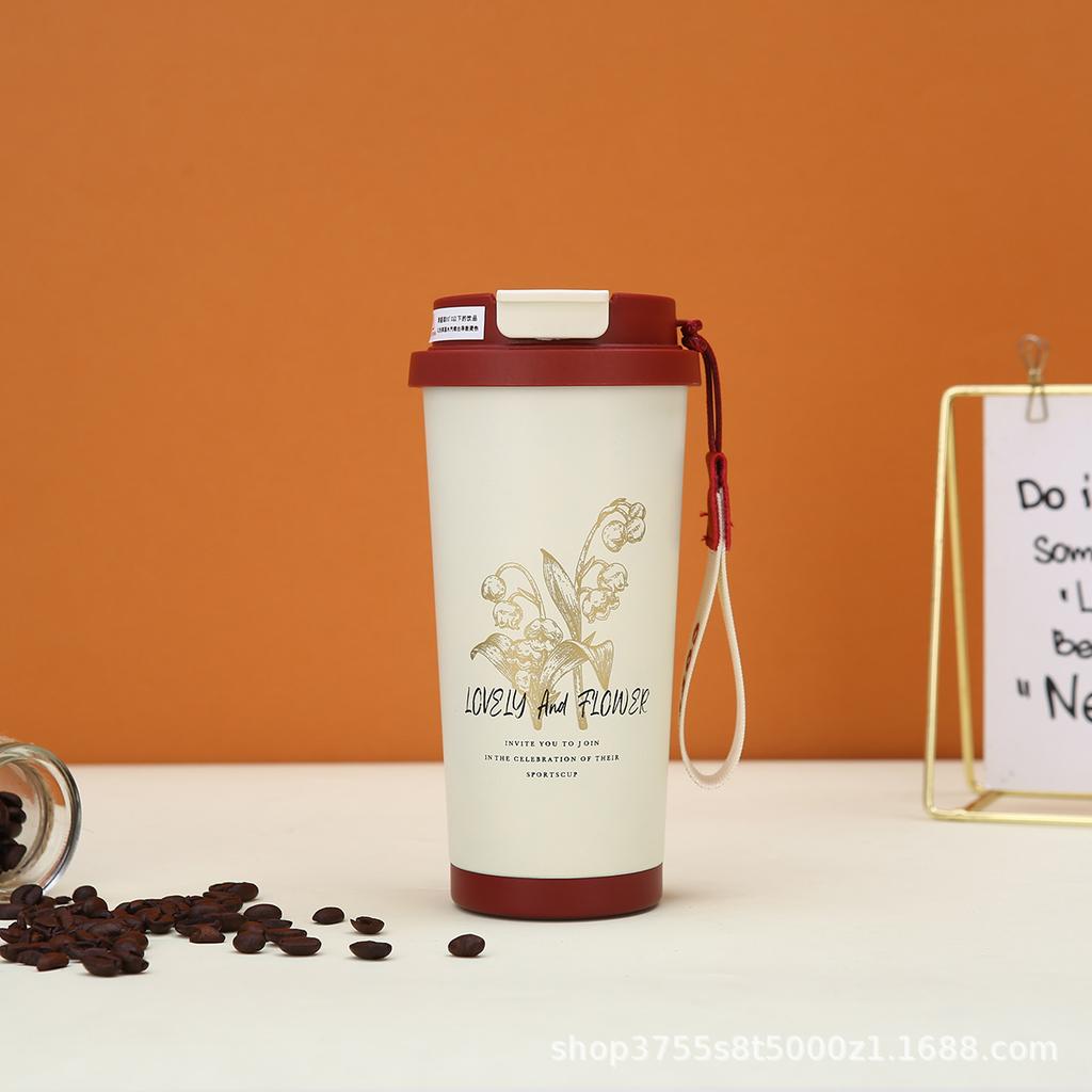 Американская термокружка из нержавеющей стали 304, автомобильная портативная кружка, модная кофейная кружка 'Ландыш' с подъемной веревкой