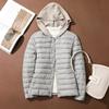 Light and thin hooded down jacket women's short white duck down with coat, light and fashionable, slim, collarless liner