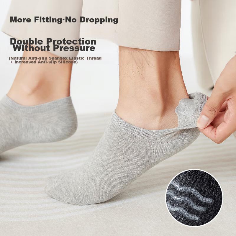 FitonTon 10 Pairs of Men's Boat Socks [No Slipping], Summer 10A Odor-Resistant, Non-Slip Silicone Thin Invisible Socks for Hot Weather