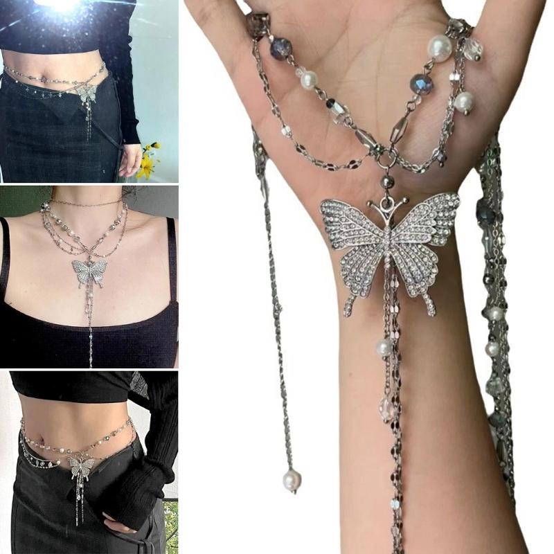 Multi Layer Chain Necklaces Irregular Body Chains Wasit Belt Chain with Butterfly Pendant Fashionable Jewelry Gift