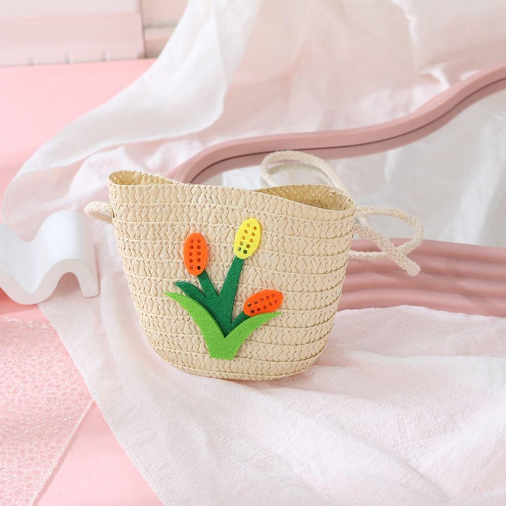 Соломенная сумка через плечо с цветочным принтом, кошелек для монет, симпатичная сумка через плечо для девочек и детей