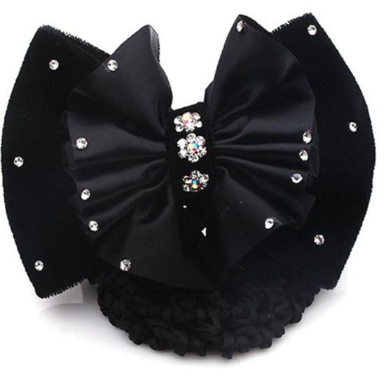 Модная женская заколка-зажим для волос с кристаллами, атласная, бантом, сетчатая, для пучка, снуд