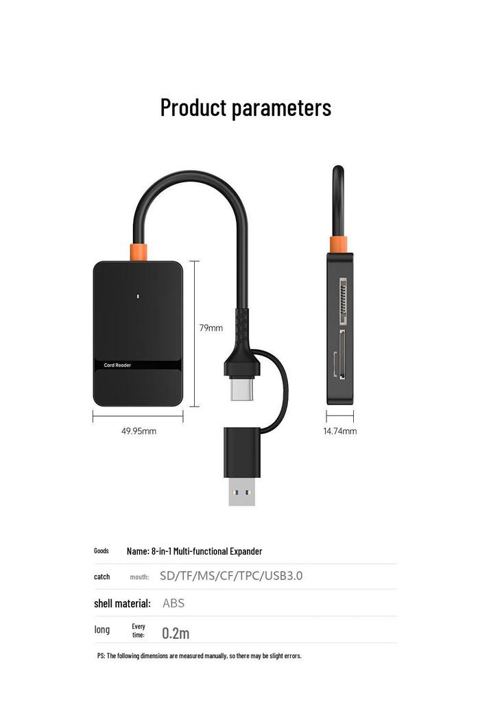 Совместимый с Apple 8-в-1 USB 3.0 Двухголовочный Type-C Картридер и Док-станция