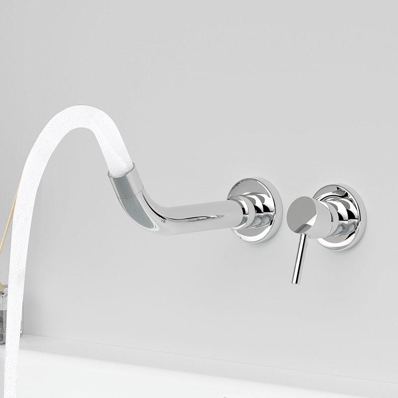 Смеситель для ванной комнаты, смеситель для раковины, раковина, матовый черный, горячая и холодная вода, настенный излив для ванны с современной ручкой-рычагом