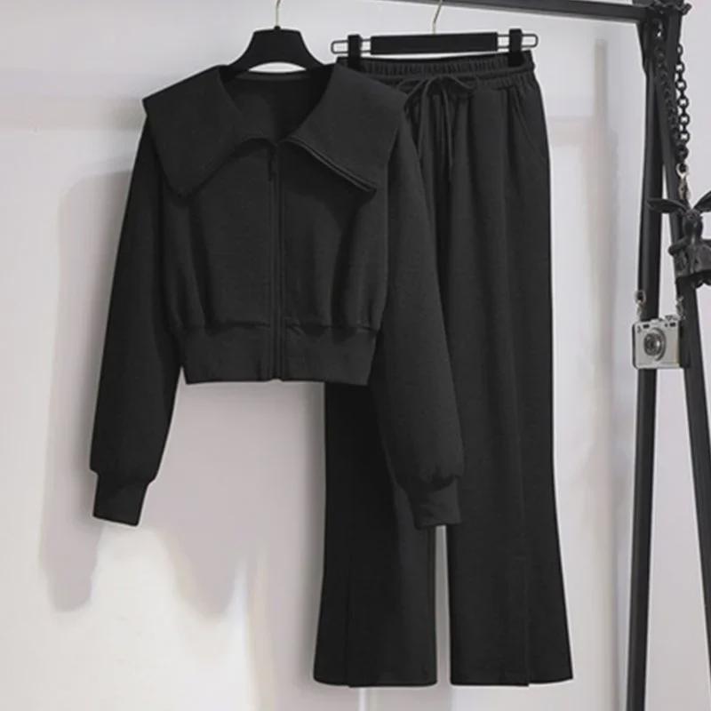 Женский комплект из двух предметов: Куртка с длинными рукавами и широкие брюки с высокой талией — идеальный вариант для повседневной моды на весну/осень