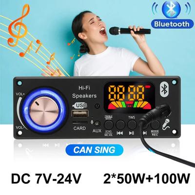 Усилитель 200 Вт Bluetooth 5.3 DIY Плата декодера MP3 WAV DC 12 В 50 Вт 100 Вт Беспроводной автомобильный USB MP3-плеер Слот для TF-карты USB FM с микрофоном