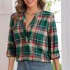 Женская рубашка с V-образным вырезом, на пуговицах, с полупланкой, длинным рукавом, пуловер, клетчатый узор, повседневная, обычного кроя, офисная