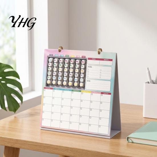 Creative Desk Accessory Reusable Kids Calendar with 42 Magnetic Event Stamps, Undated Monthly Planner Daily Task List for Habits Family Planning,