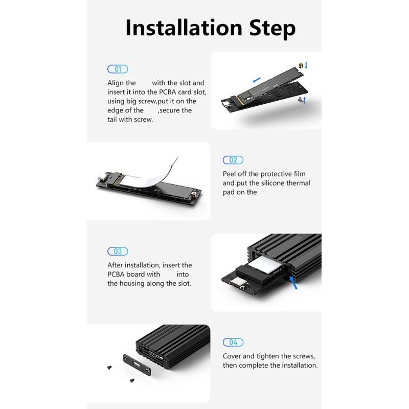 Алюминиевый корпус M.2 NVMe USB3.2 Скорость передачи 20 Гбит/с Отвод тепла Простая установка для 2230 2242 2260 2280