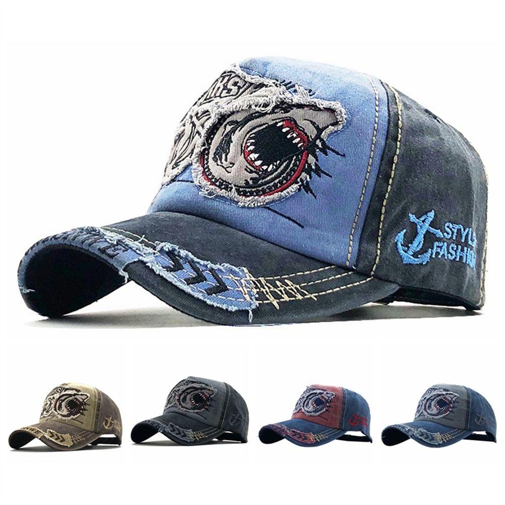 Embroidered Snapback Hat Adjustable Truck Cap Unisex Shark Baseball Cap Streetwear