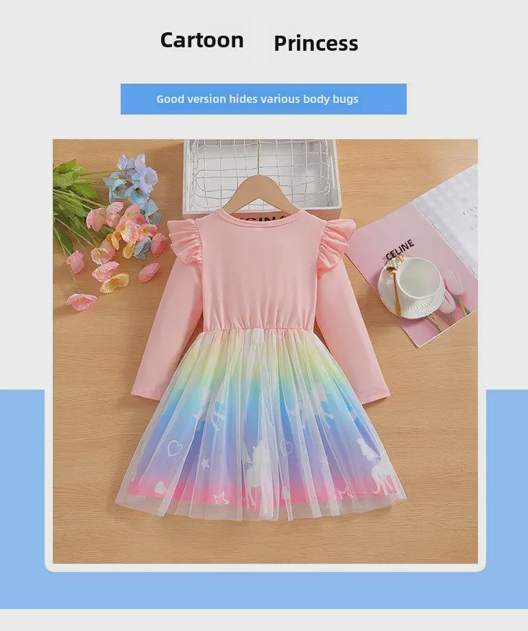 Платье-сетка принцессы-единорога для девочек 2025 года — модный дизайн с изображением сказки для маленьких детей