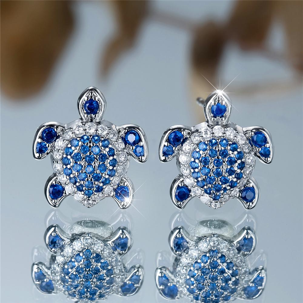 Милые женские серьги-гвоздики с зеленым, розовым, синим цирконом в виде маленькой круглой черепахи, винтажный серебристый цвет, свадебные, для женщин