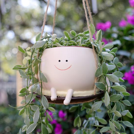 Подвесной стул-качалка, горшок для цветов, очаровательный внешний вид, устойчивый к ультрафиолетовому излучению, домашний и уличный декоративный горшок с улыбающимся лицом, цветочный горшок