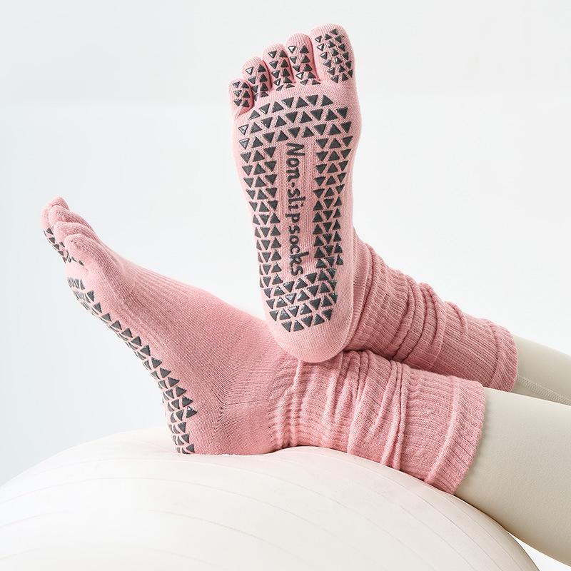 Двухцелевые нескользящие сверхдлинные хлопковые высокие женские носки для йоги с пятью пальцами