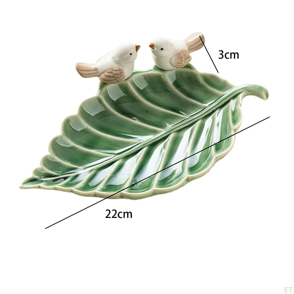 Leaf Trinket Tray with Birds Statue Snack Plate Necklace Key Holder for Room Decor