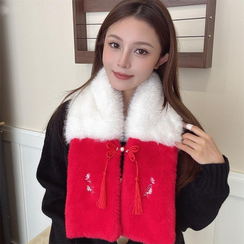 New Christmas Gift Cute Red Scarf Women's Winter New Warm and Versatile New Year's Day Plush Scarf