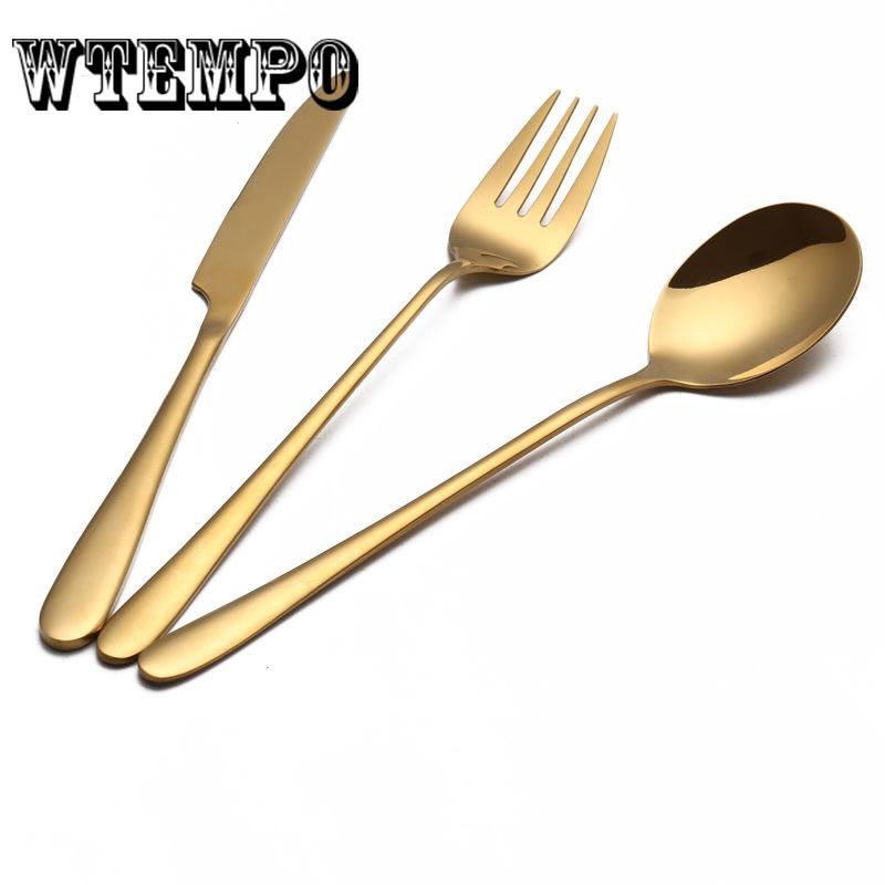 Knife 3pcs/set Stainless Steel Gold Plated Dinnerware Knife Fork Spoon Kit