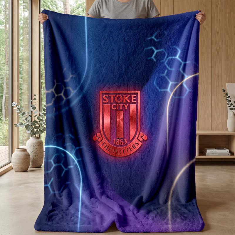 Stoke City Football Print Flannel Blanket, Soft Warm Lightweight Throw Blanket for Sofa Bed Camping