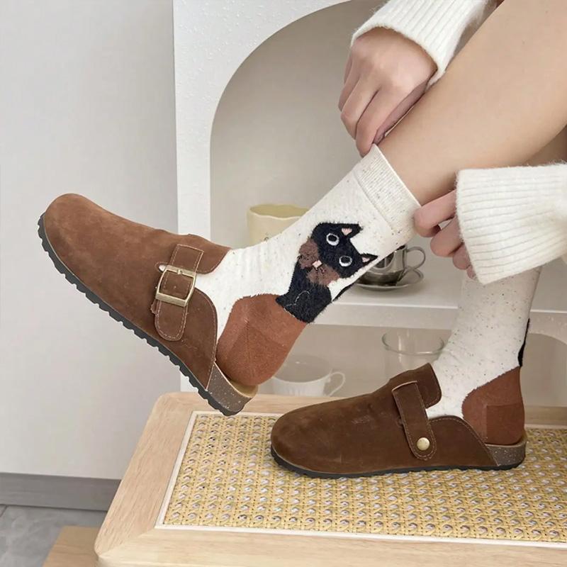 1 пара женских носков Осень Зима Принт с буквами Дышащие носки до щиколотки с кошкой Высококачественные носки до середины икры Милая кошка Смесь полиэстера