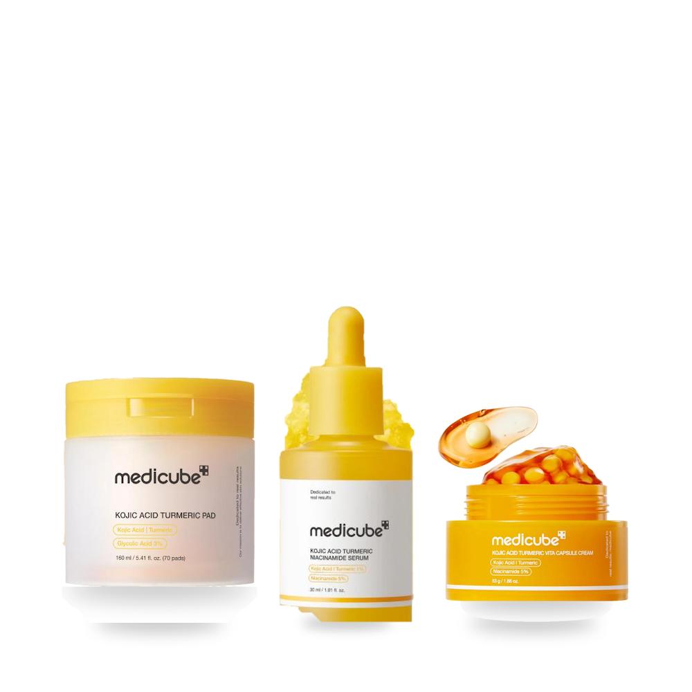 Medicube Kojic Acid Turmeric Toning 3-Step Set — Pad, Serum & Cream