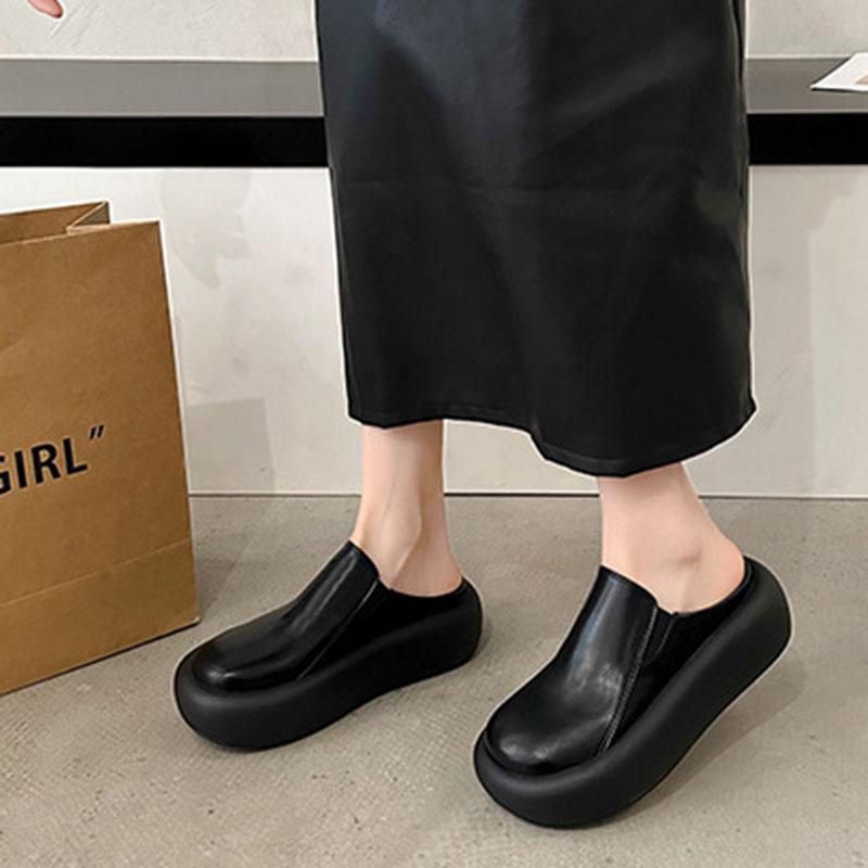 Весна и лето Новые ретро-мюли-тапочки с толстой подошвой Повседневные женские туфли без застежек Твердые полутапочки Baotou Женские наружные