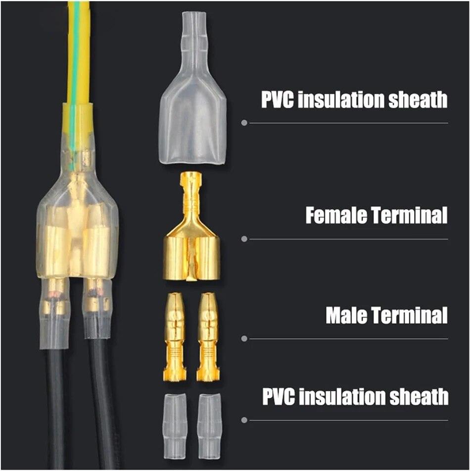 50Sets One Female and Two Male 4.0 Bullet Terminal Electrical Wire Connector Diameter Male Female 1:2 Transparent Sheath