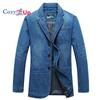 Cozy Up Men's Classic Notched Collar 3 Button Tailoring Distressed Denim Blazer Jacket