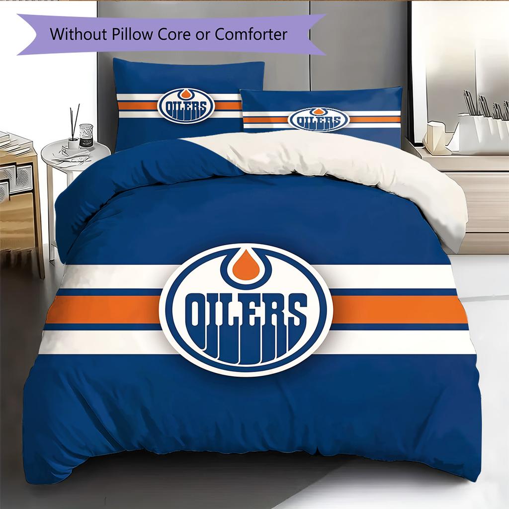 Edmonton Oilers Pattern Bedding Quilt Set Home Decoration Gift (1 * duvet cover + 2 * pillowcase without core)