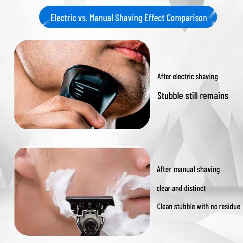 Men's Stainless Steel 6-Layer Blade Manual Razor: Old-Fashioned Beard and Face Shaver