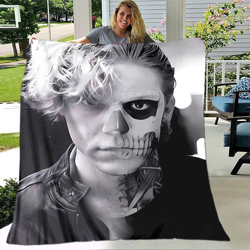 1pc Blanket Evan Peters Print Design, Lightweight Blanket for Sofa, Bed- Soft &Warm, Gift for All Seasons like Christmas, Halloween