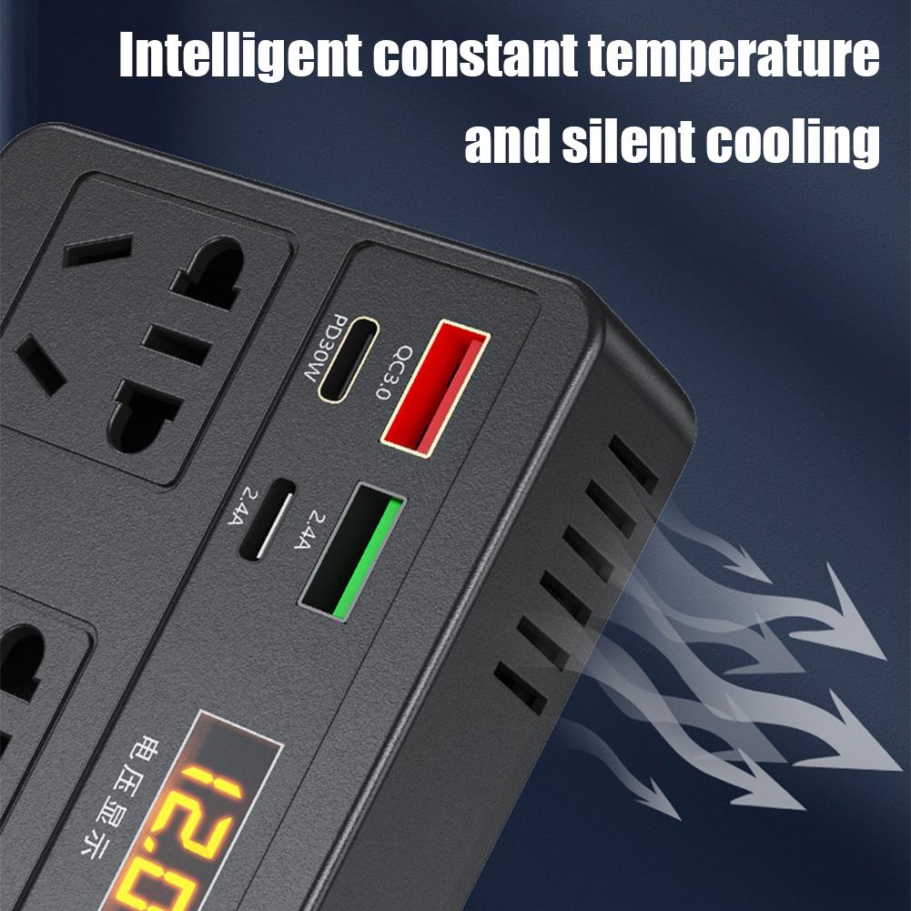 Автомобильный инвертор DC 12V/24V в AC 220V преобразователь ВКЛ/ВЫКЛ USB/PD/Type-C адаптер для зарядки питания X2K9