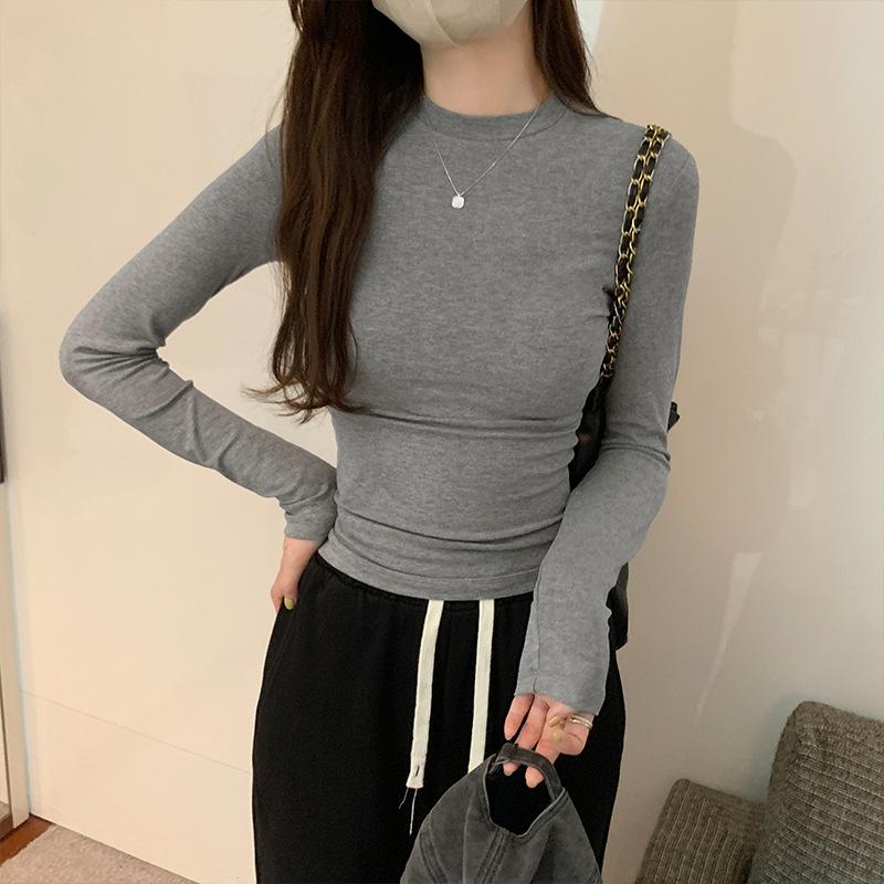 White Basic Slim-fitting Long-sleeved T-shirt for Women Autumn New All-match Bottoming Shirt Half Turtleneck Top