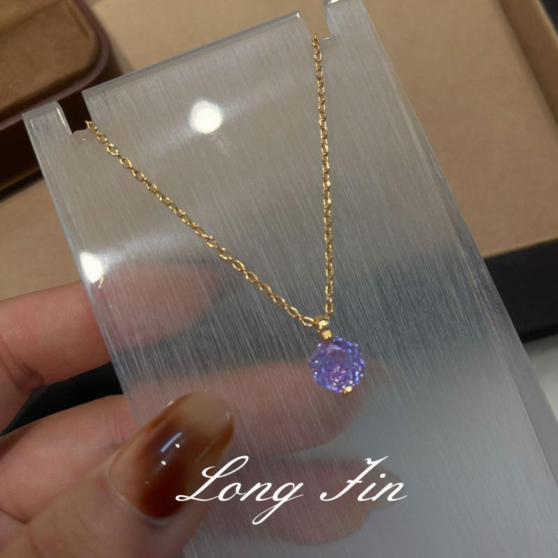 Millennium Rose Cut Violet Single Diamond Necklace Earrings Simple Premium Temperament Pull Collarbone Chain