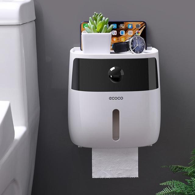 Wall Mounted Waterproof Toilet Paper Holder, Double Layer Bathroom Roll Paper Storage Rack with Drawer, Bathroom Tissue Organizer Shelf