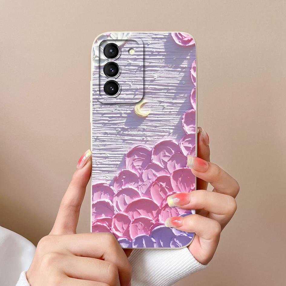 Phone Case For Samsung S21 S20 FE M13 M14 M32 Note 20 M53 Back Cover Pretty Flower Coloured Drawing Shockproof Soft Silicone Housing Capas For Samsung