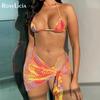 Новый принт с саронг мини микро стринги бикини женский купальник женский купальник из трех частей бикини комплект купальный костюм