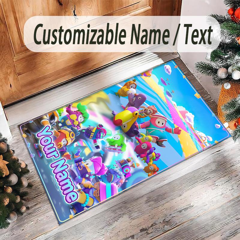 Personalized Crystal Velvet Carpet Custom Name Text,Fall Guys Anti Slip Area Rug For Home Decoration