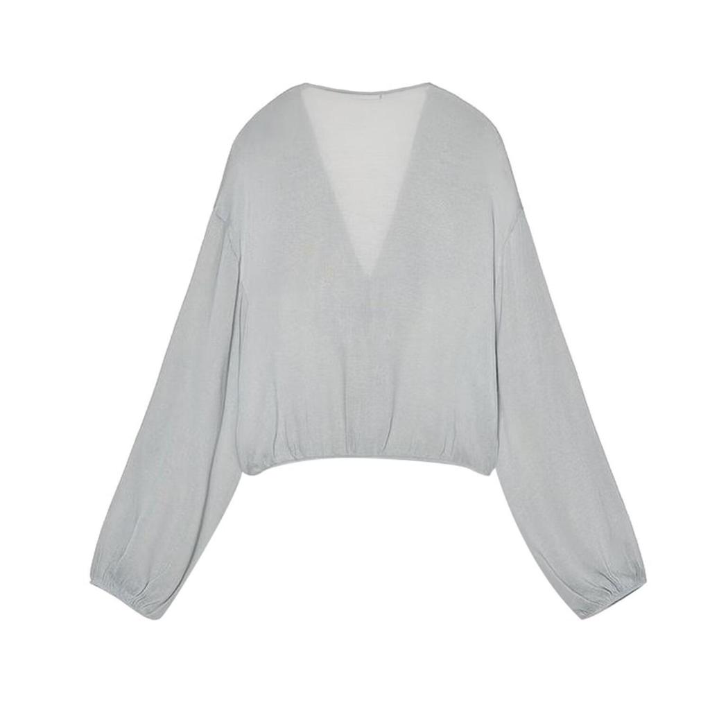 Элегантная женская рубашка ZA с V-образным вырезом, многослойными длинными рукавами и текстурой, 2025