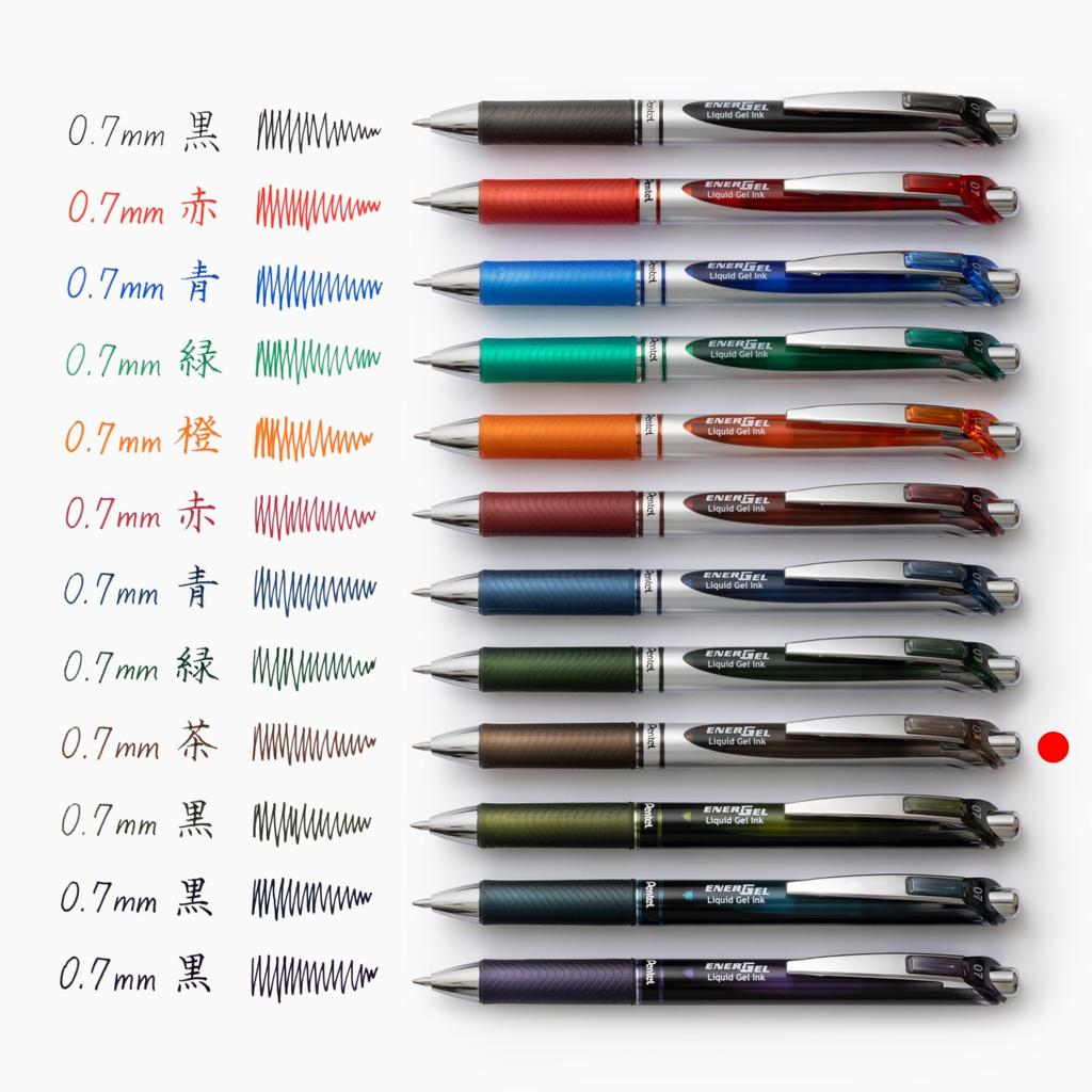 Pentel Gel Ink Energel Knock Ballpoint Silver 10 Pens Pen, 0.7mm, Barrel, BL77-SP, Sepia,