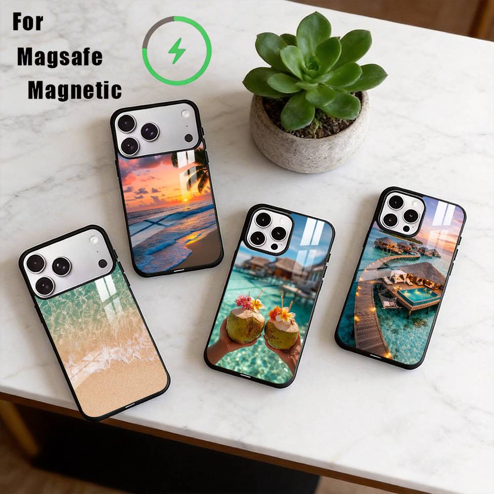 Лето у моря Чехол для телефона Для iPhone17,16,15,14,13,12,11 Plus,Pro Магнитный Для Magsafe Беспроводная зарядка